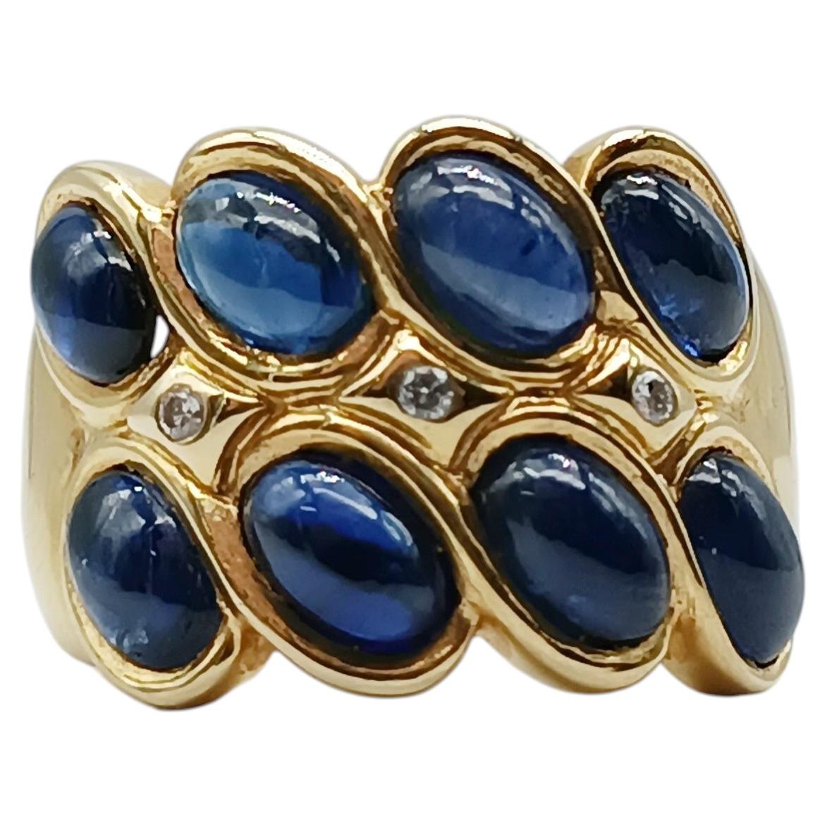 Vintage Cabochon Saphir und Diamant Ring in 18K Gelbgold, 1992