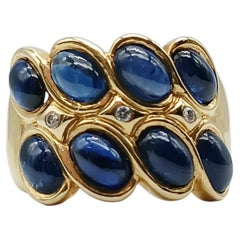 Vintage Cabochon Sapphire and Diamond Ring in 18K Yellow Gold, 1992