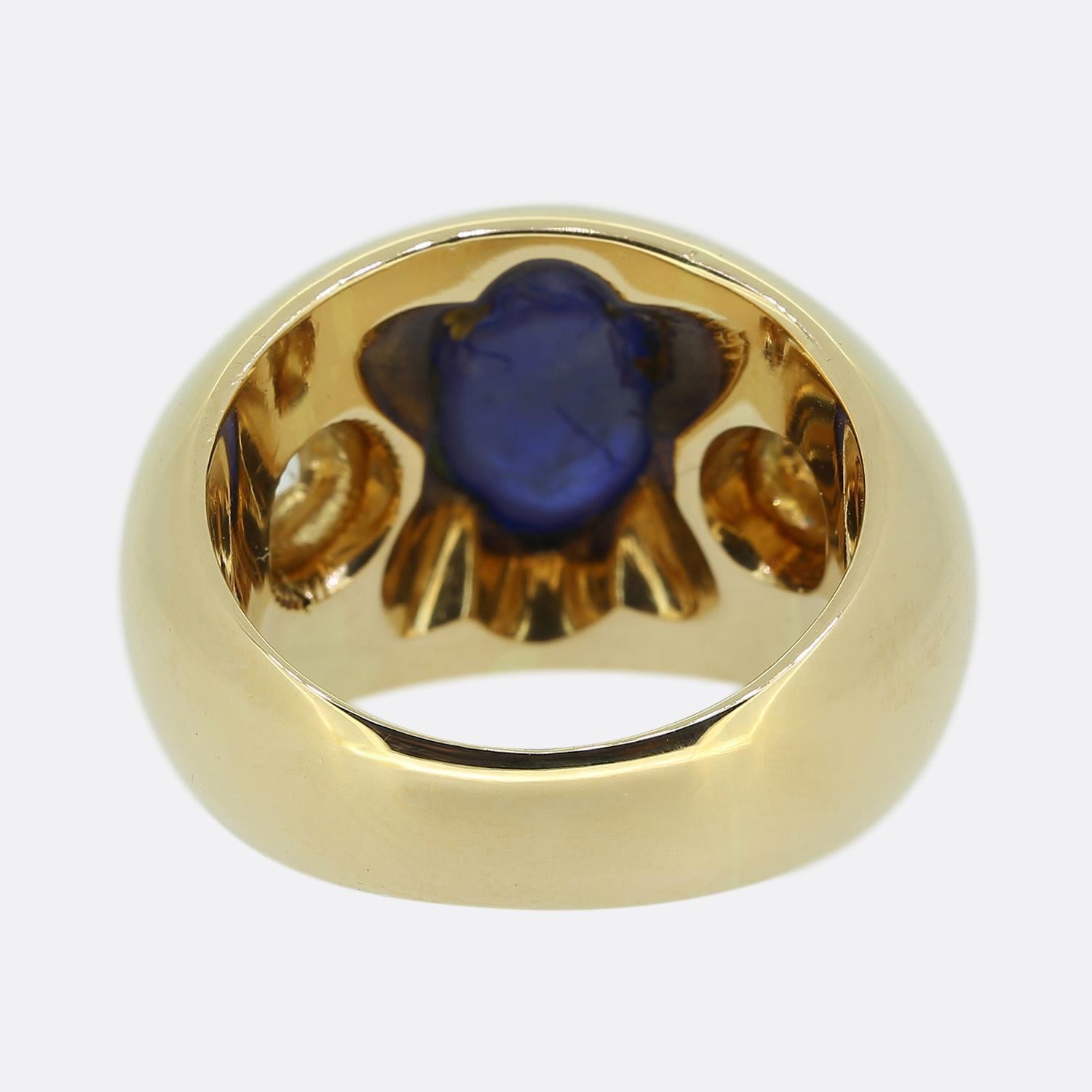 Women's or Men's Vintage Cabochon Sapphire and Diamond Three-Stone Ring