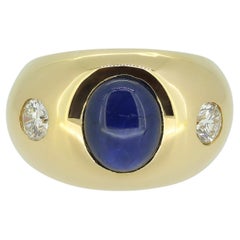 Vintage Cabochon Sapphire and Diamond Three-Stone Ring