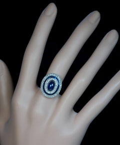 Vintage Cabochon Sapphire Diamond Cluster Ring