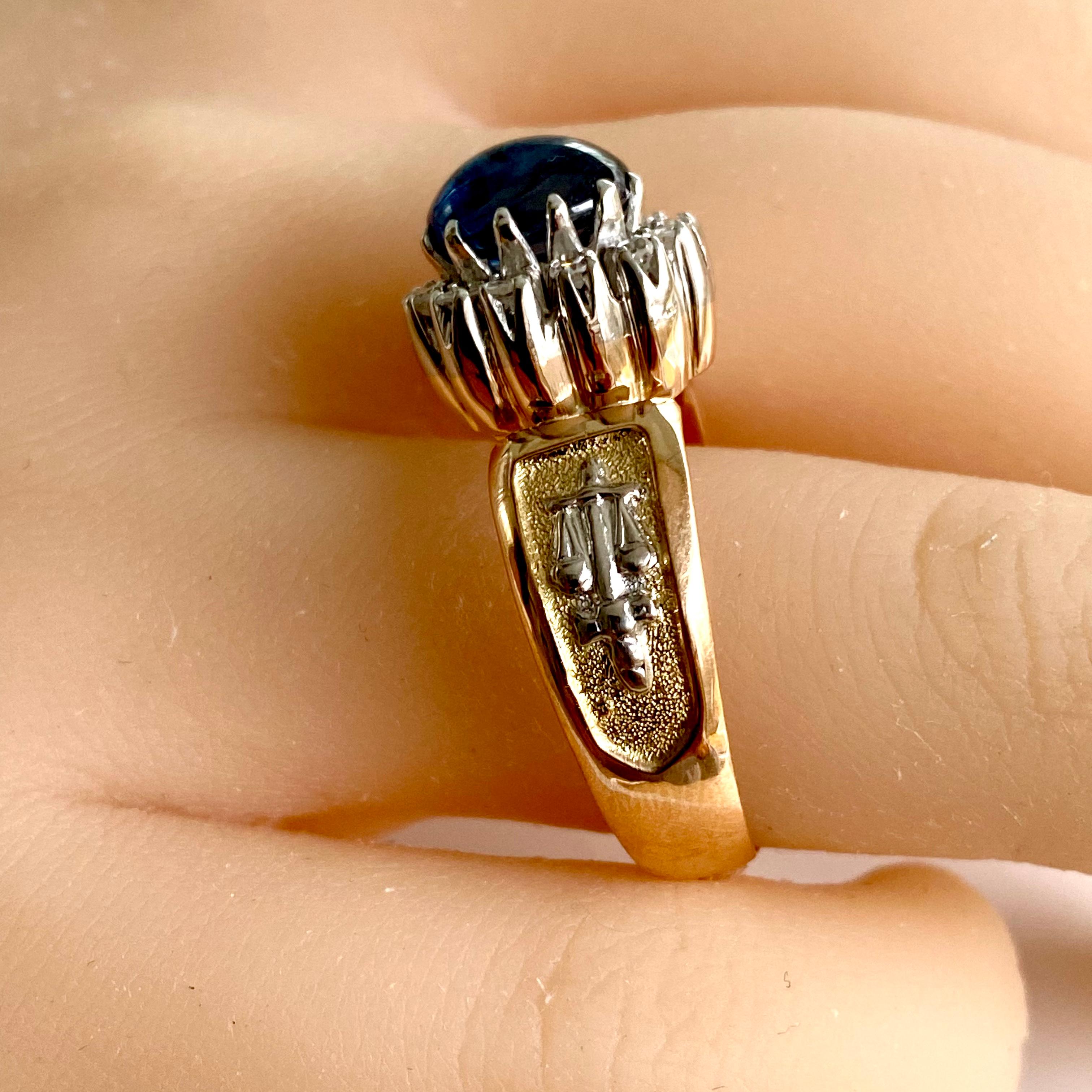 Vintage Cabochon Sapphire Diamond 4.56 Carat Gold  Scale of Justice Ring Size 11 For Sale 2