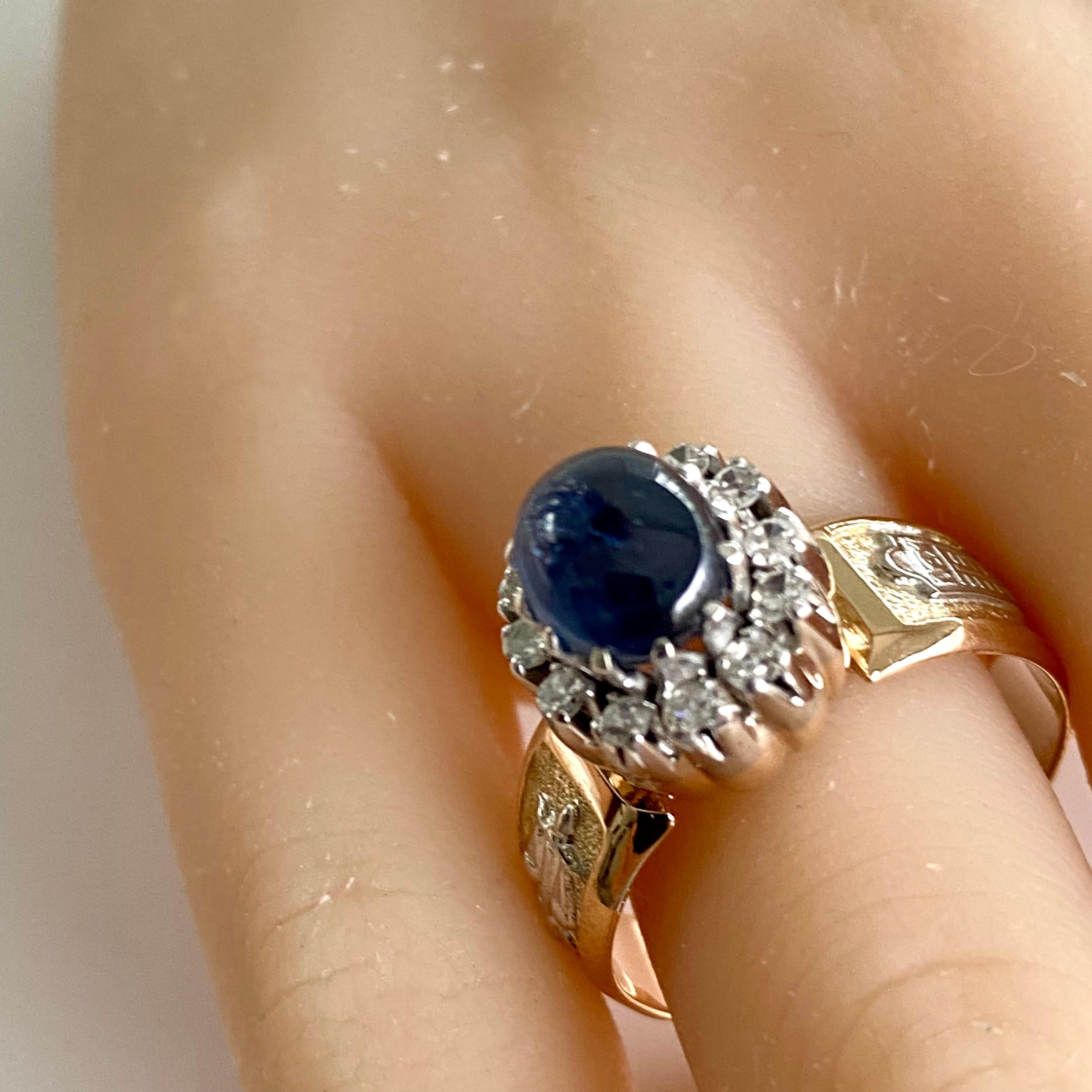 Retro Vintage Cabochon Sapphire Diamond 4.56 Carat Gold  Scale of Justice Ring Size 11 For Sale