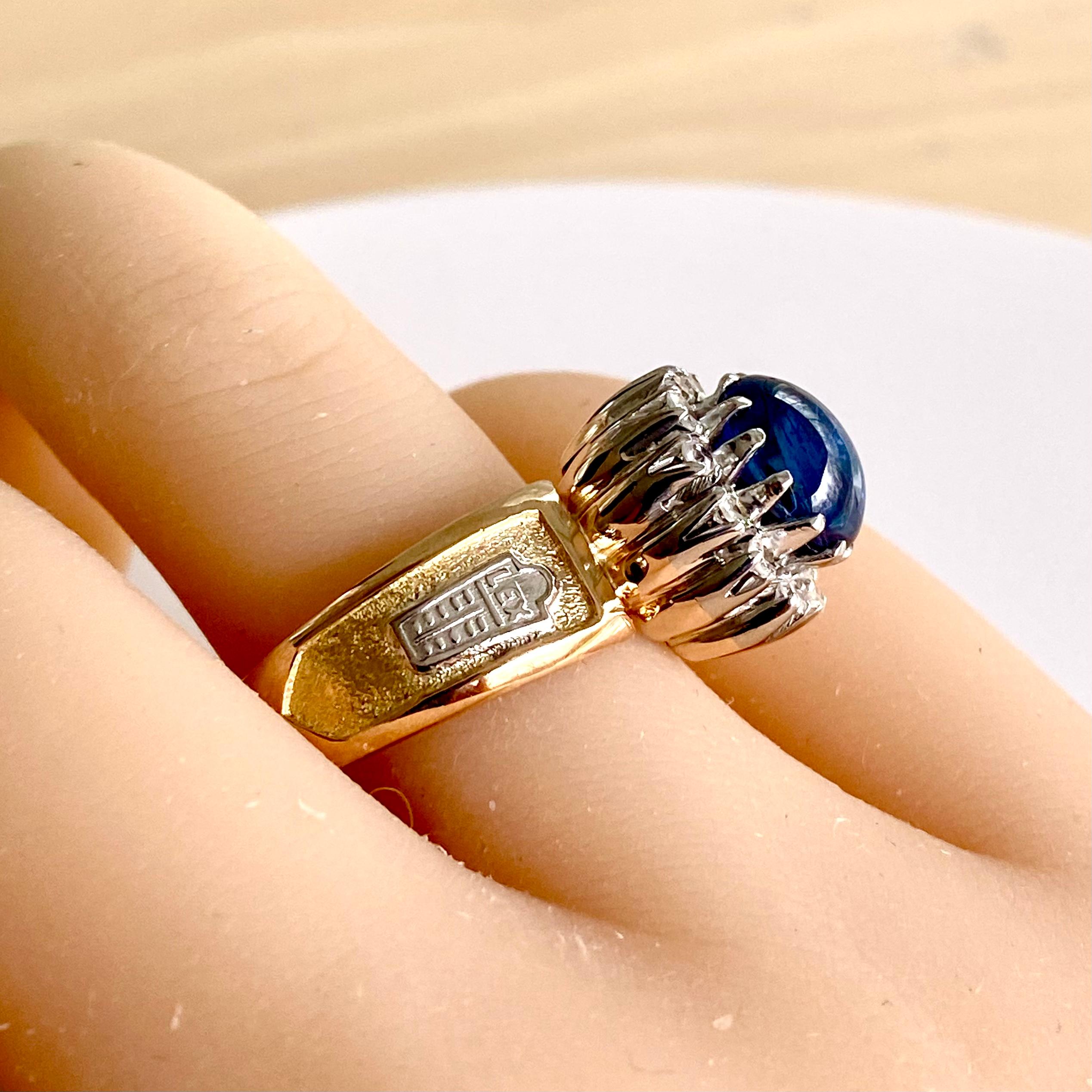 Vintage Cabochon Sapphire Diamond 4.56 Carat Gold  Scale of Justice Ring Size 11 In Good Condition For Sale In New York, NY