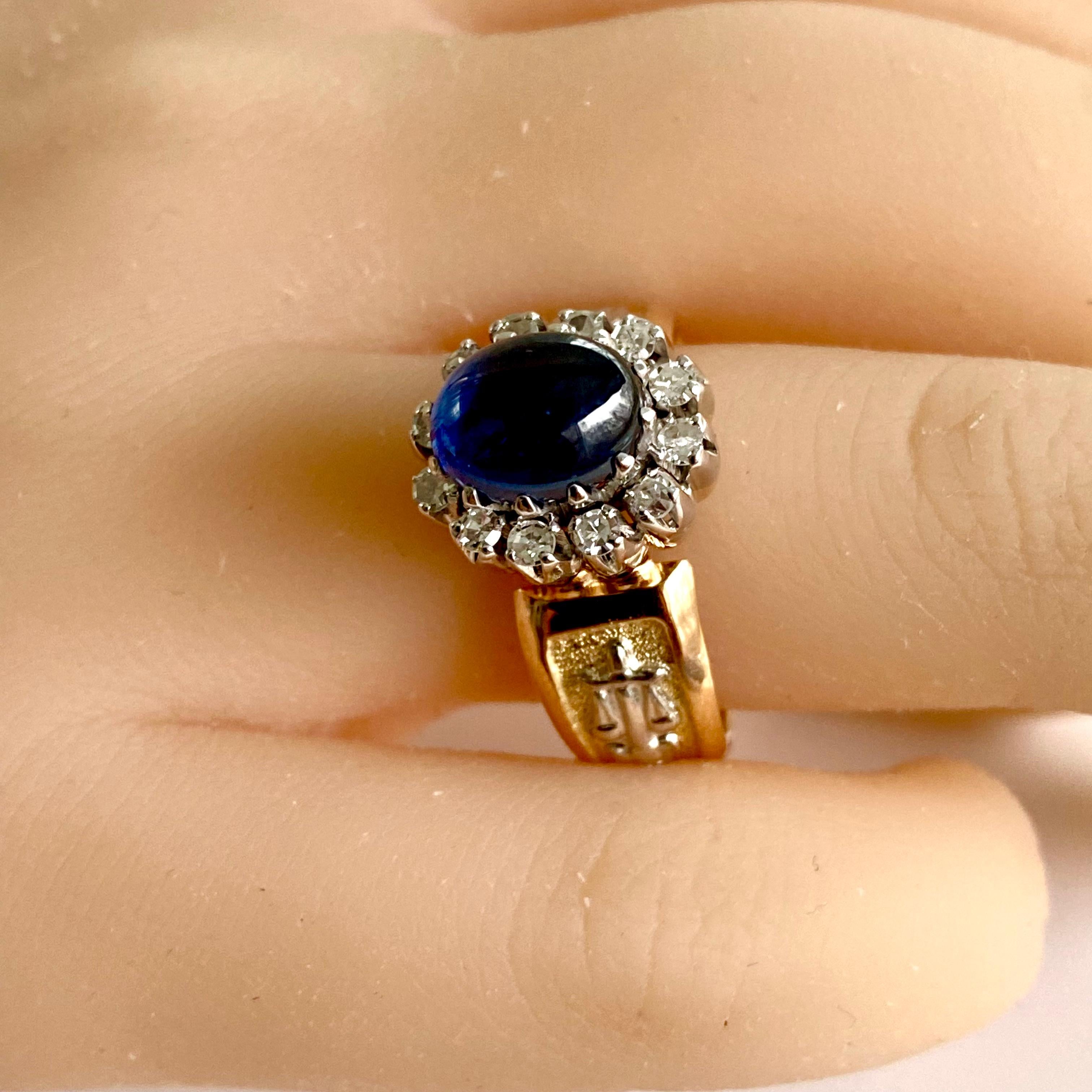 Men's Vintage Cabochon Sapphire Diamond 4.56 Carat Gold  Scale of Justice Ring Size 11 For Sale