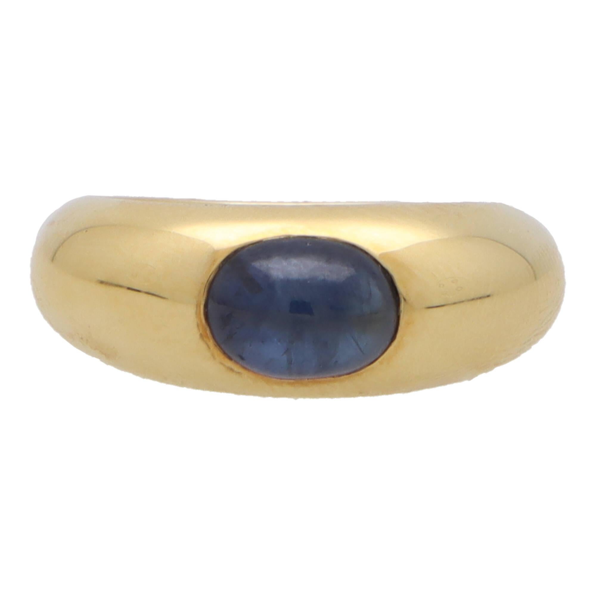 Retro Vintage Cabochon Sapphire Gypsy Set Chunky Ring in 18k Yellow Gold For Sale
