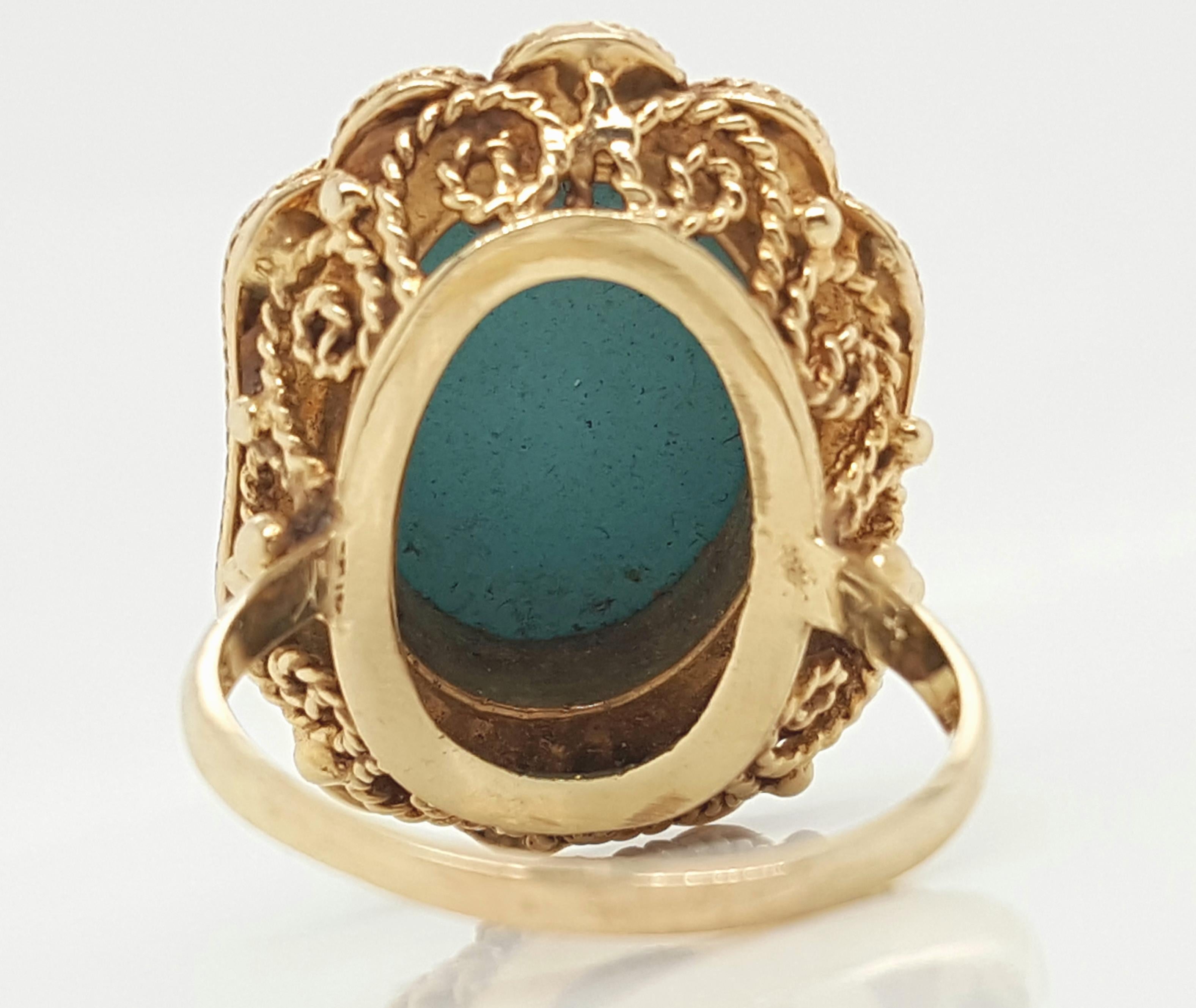 Vintage Cabochon Turquoise and Pearls Yellow Gold Ring 3