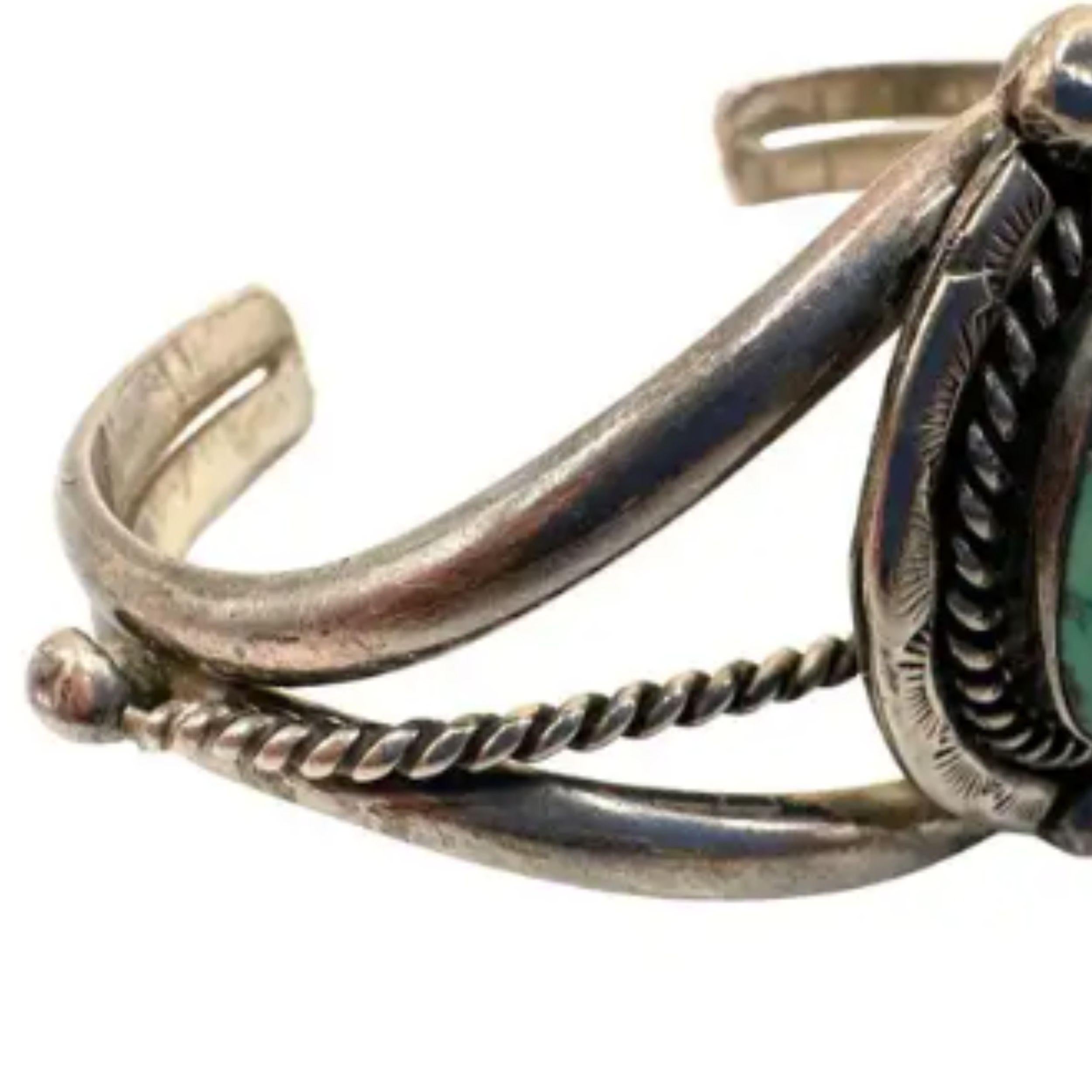 Vintage Cabochon Turquoise Silver Antique Cuff Bracelet 1