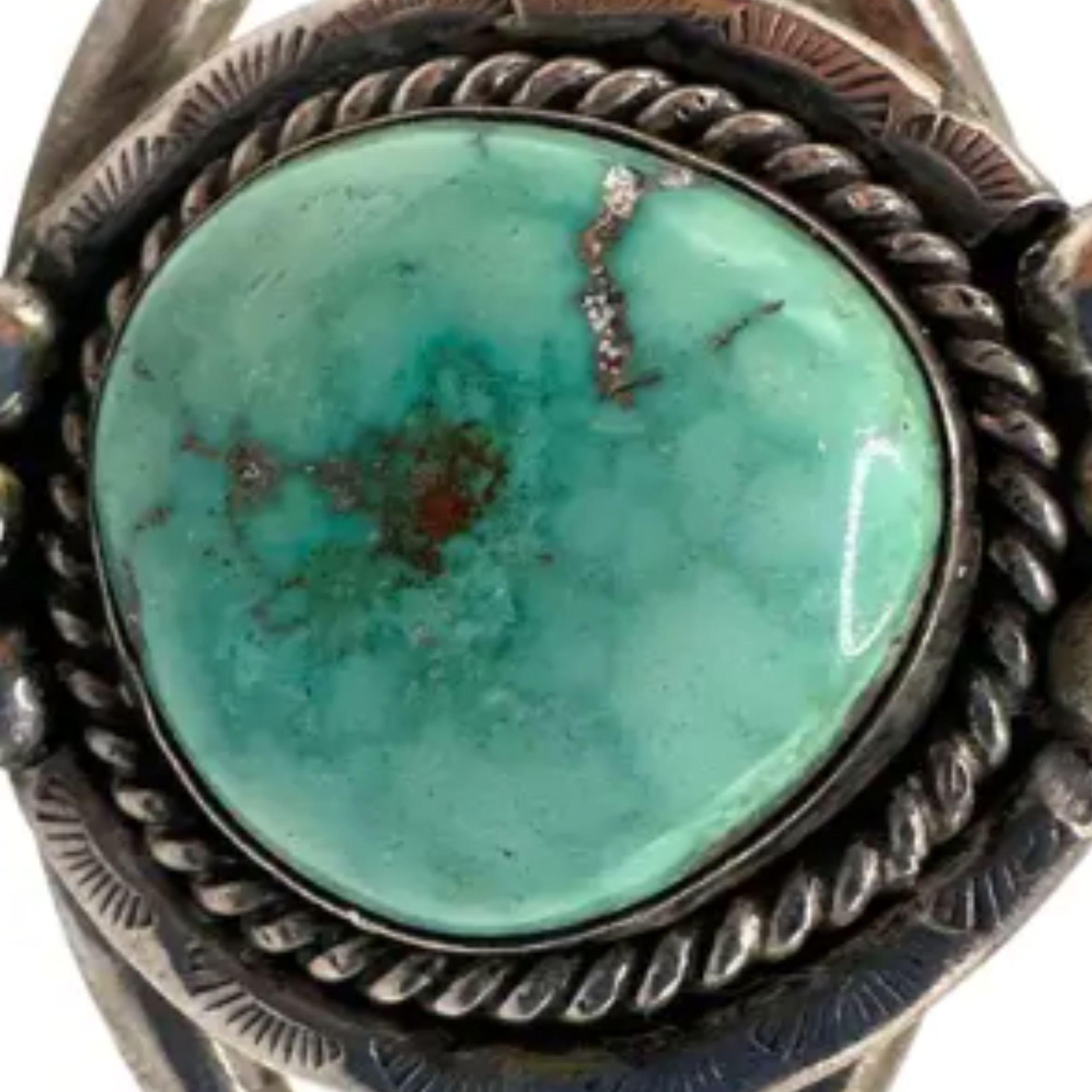 Vintage Cabochon Turquoise Silver Antique Cuff Bracelet 2