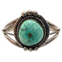 Vintage Cabochon Turquoise Silver Antique Cuff Bracelet