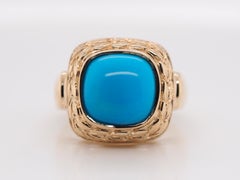 Vintage Cabochon Turquoise Yellow Gold Ring, circa 1980s