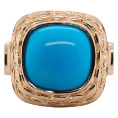 Vintage Cabochon Turquoise Yellow Gold Ring, circa 1980s