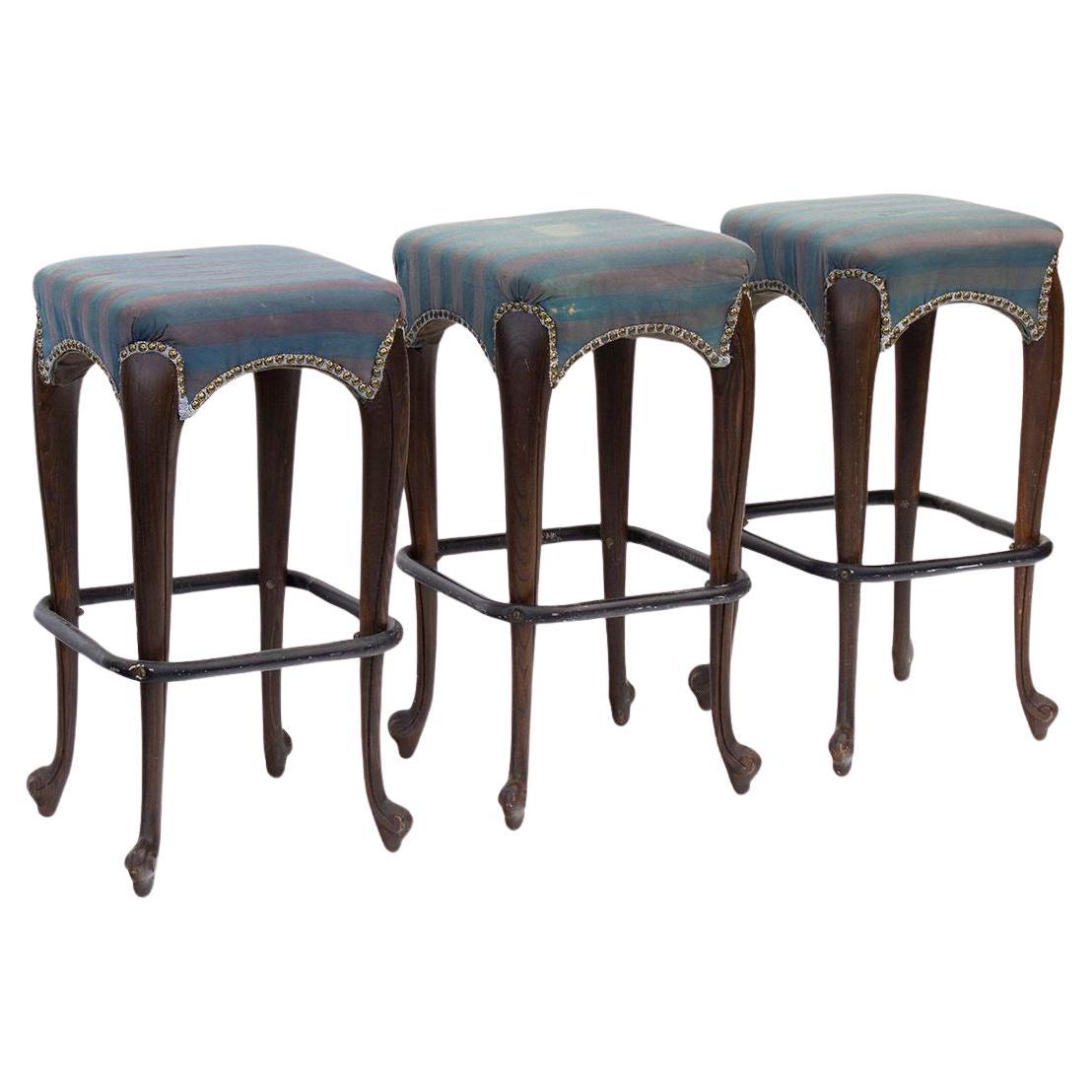 Vintage Cabriole Leg Bar Height Barstools, S/3 For Sale