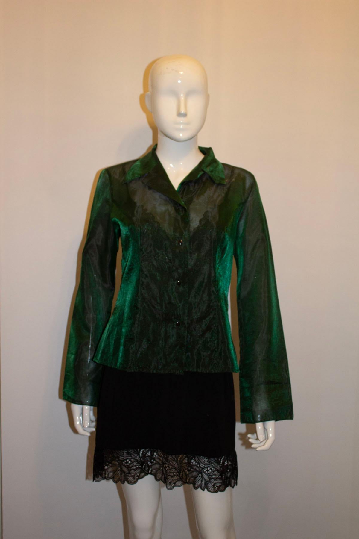 Vintage Cacharel Emerald Green Evening Shirt In Good Condition For Sale In London, GB