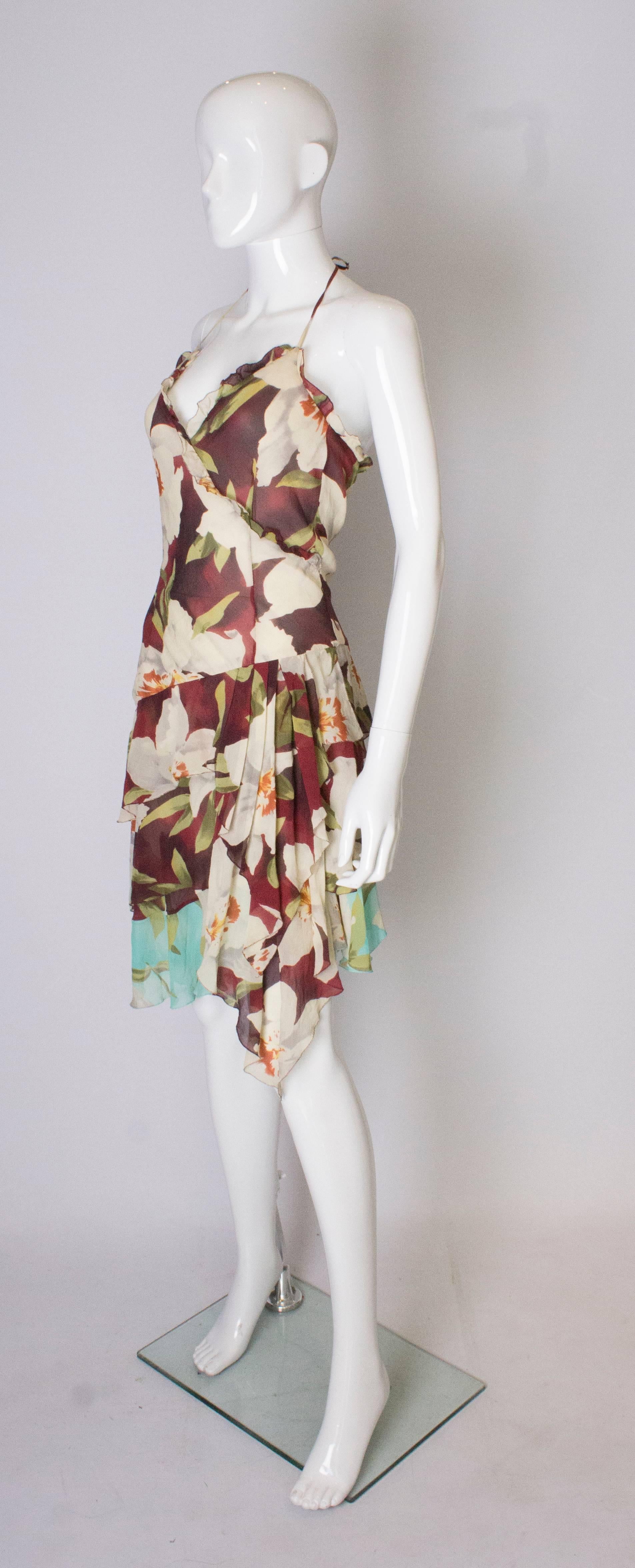 Beige A vintage 1990s floral pinted silk party dress by Cacharel 