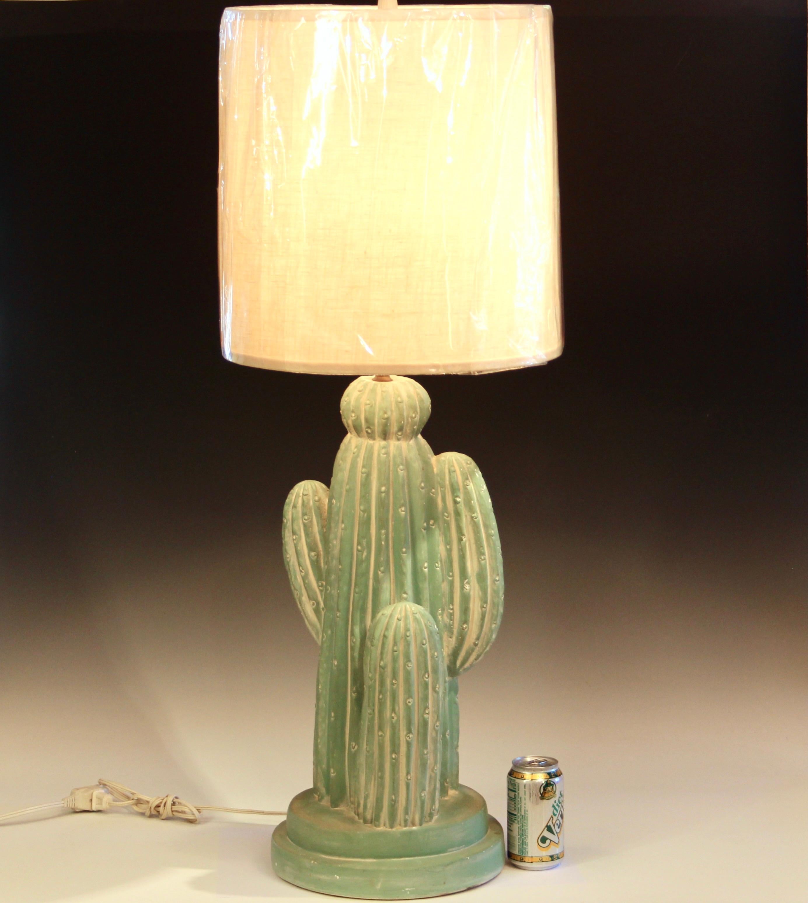Vintage Cactus Lamp South Western Folk Bon Art Plaster Sculpture Large In Good Condition For Sale In Wilton, CT