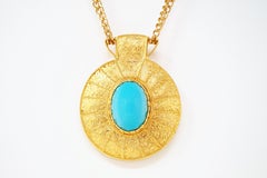 Vintage Cadoro Gilt & Turquoise Etruscan Revival Statement Necklace, 1970s
