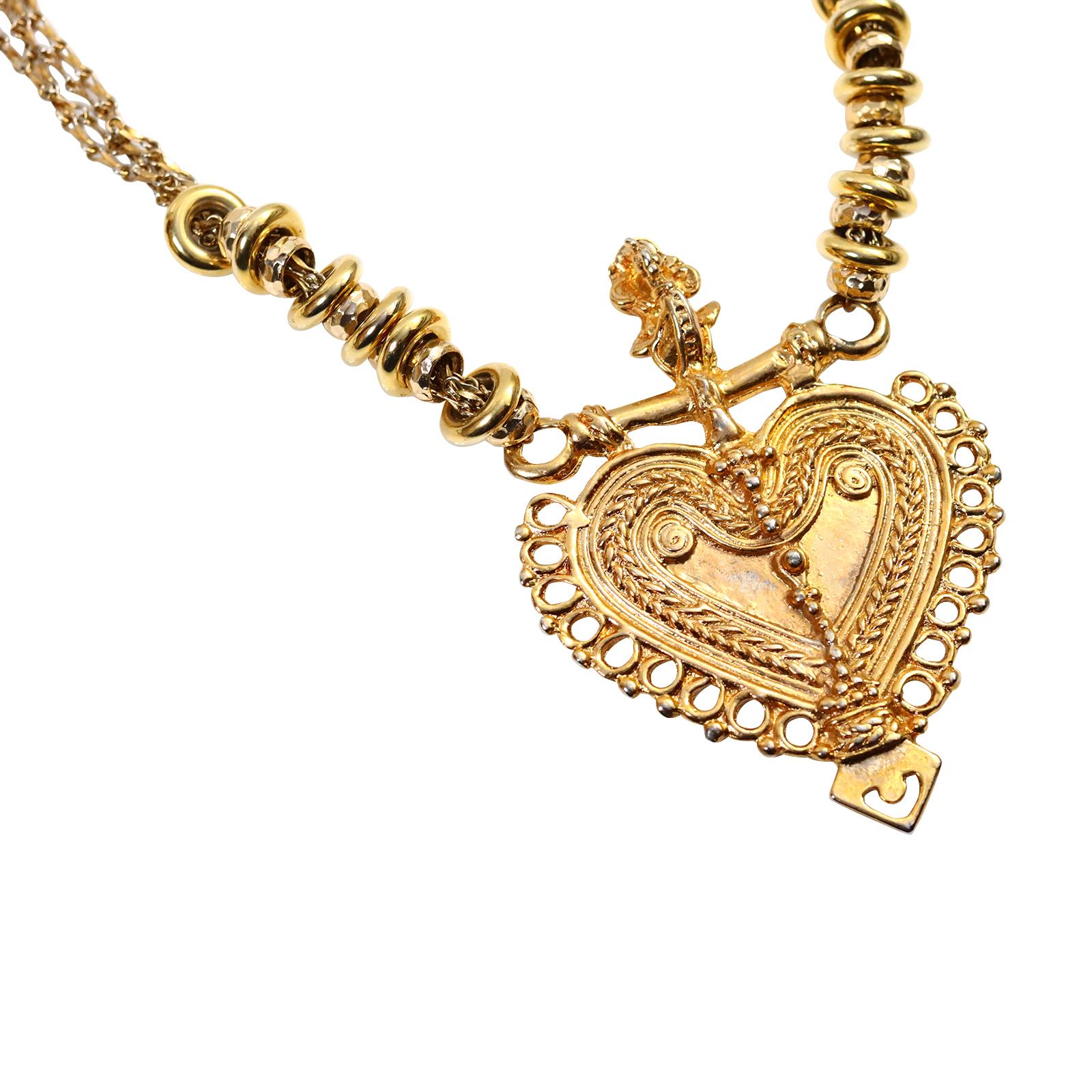 Vintage Cadoro Gold Tone Heart Necklace Circa 1980s 5
