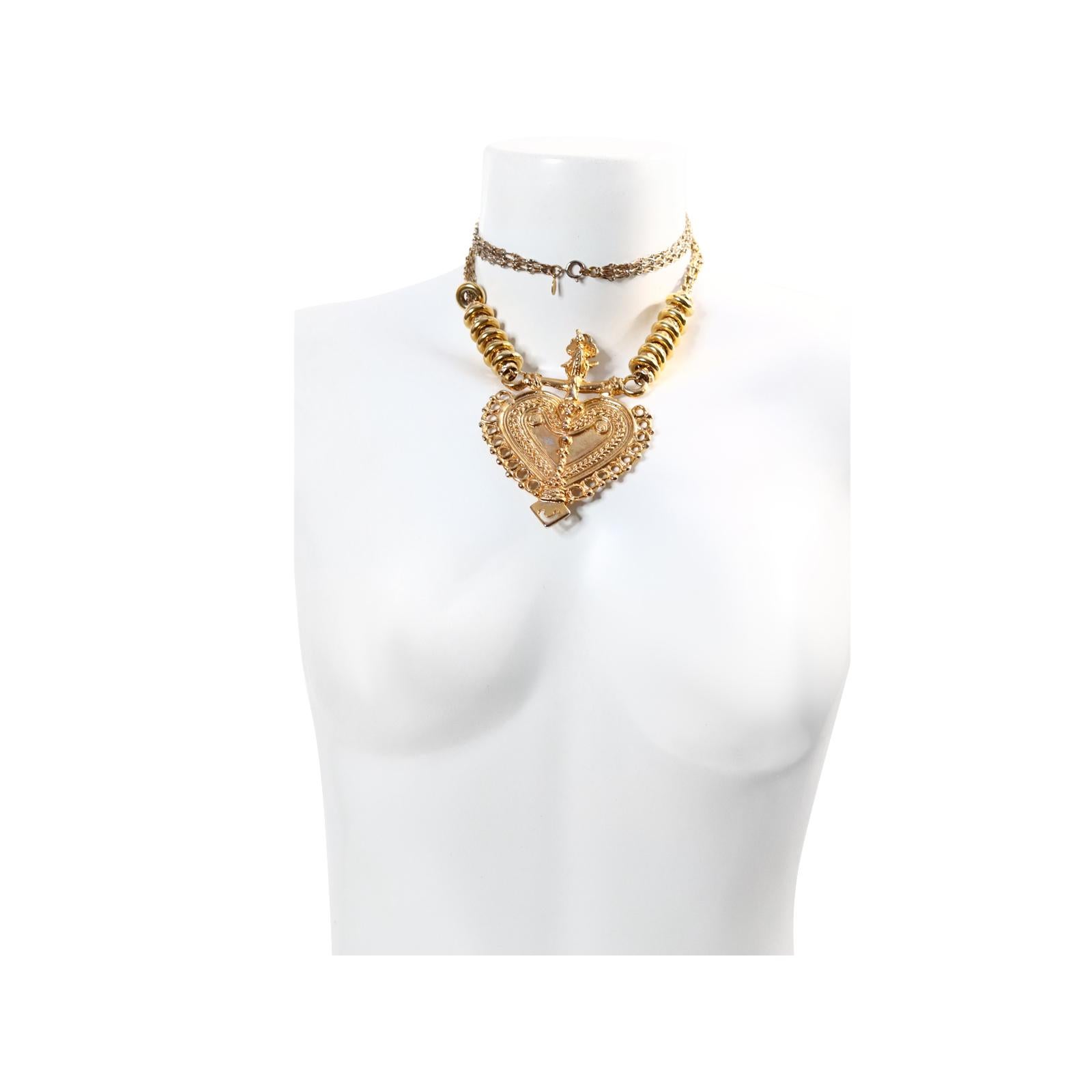 Modern Vintage Cadoro Gold Tone Heart Necklace Circa 1980s