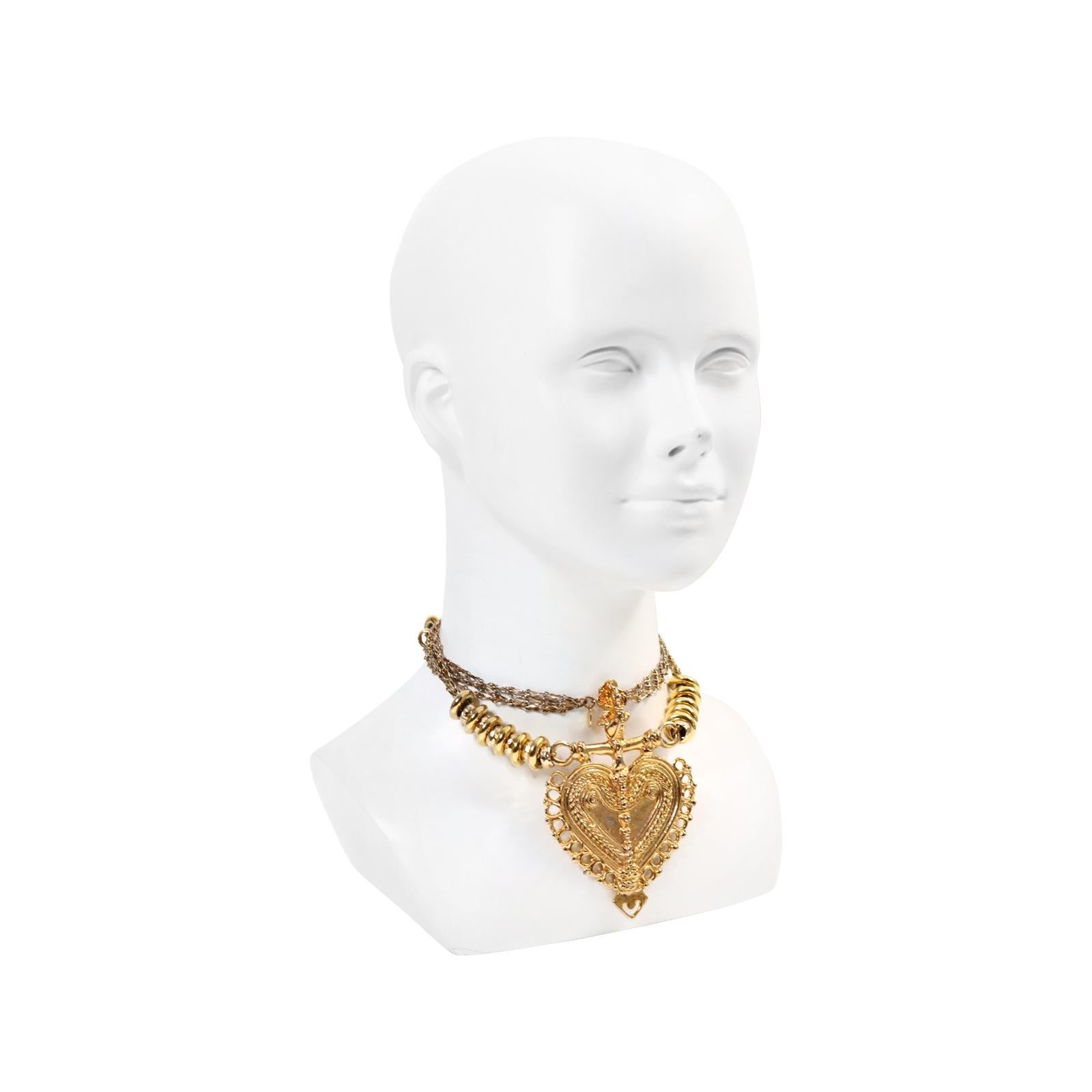 Vintage Cadoro Gold Tone Heart Necklace Circa 1980s 1