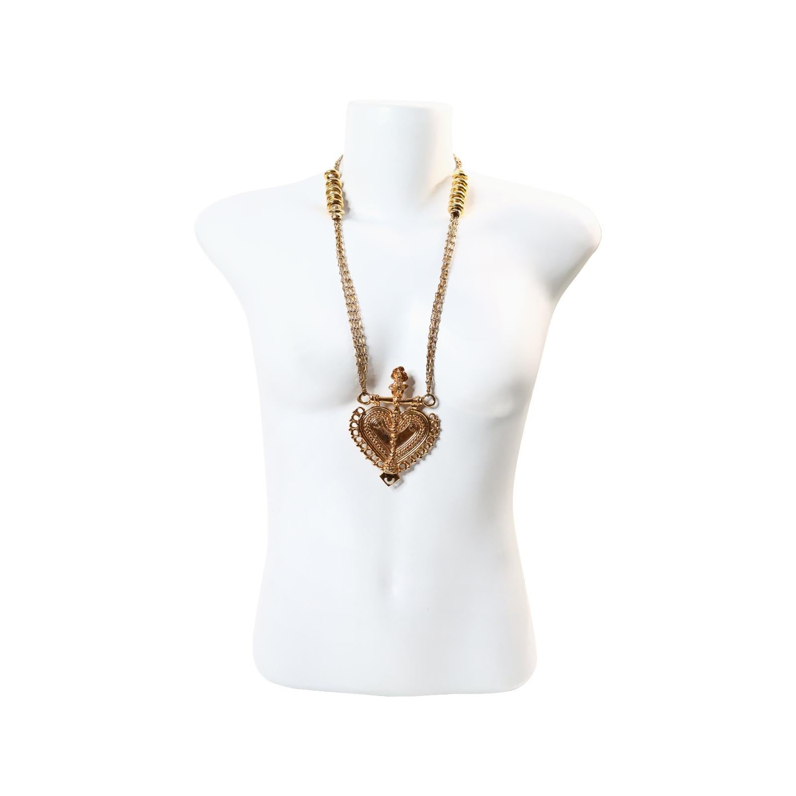 Vintage Cadoro Gold Tone Heart Necklace Circa 1980s 2