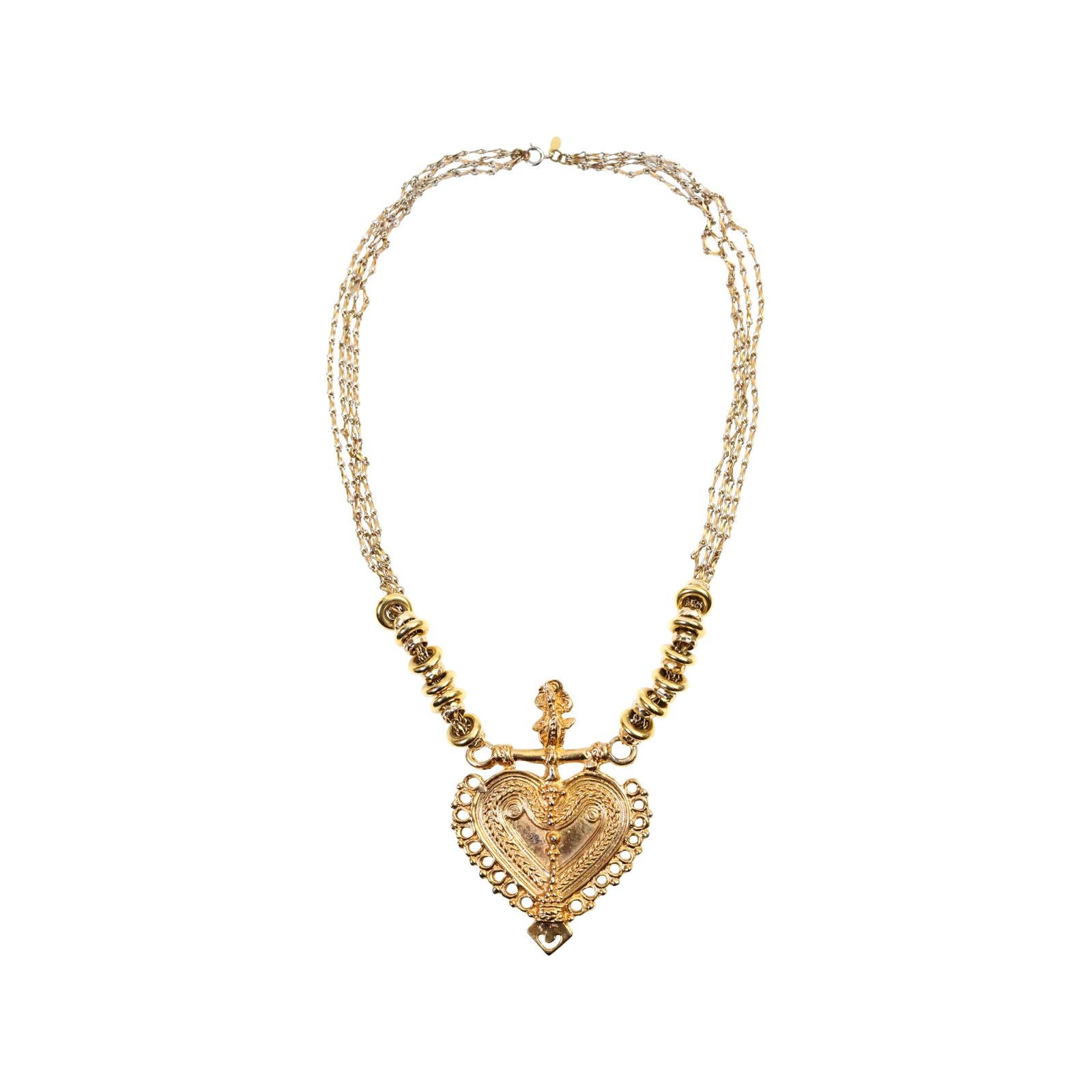 Vintage Cadoro Gold Tone Heart Necklace Circa 1980s 3