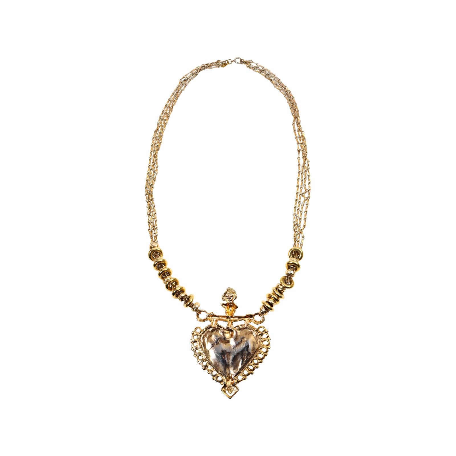 Vintage Cadoro Gold Tone Heart Necklace Circa 1980s 4