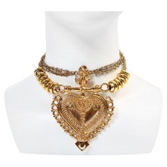 Vintage Cadoro Gold Tone Heart Necklace Circa 1980s