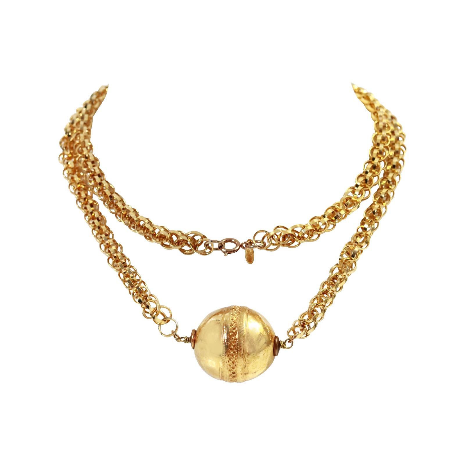 Vintage Cadoro Gold Tone Long Necklace with Ball Circa 1980s For Sale 5
