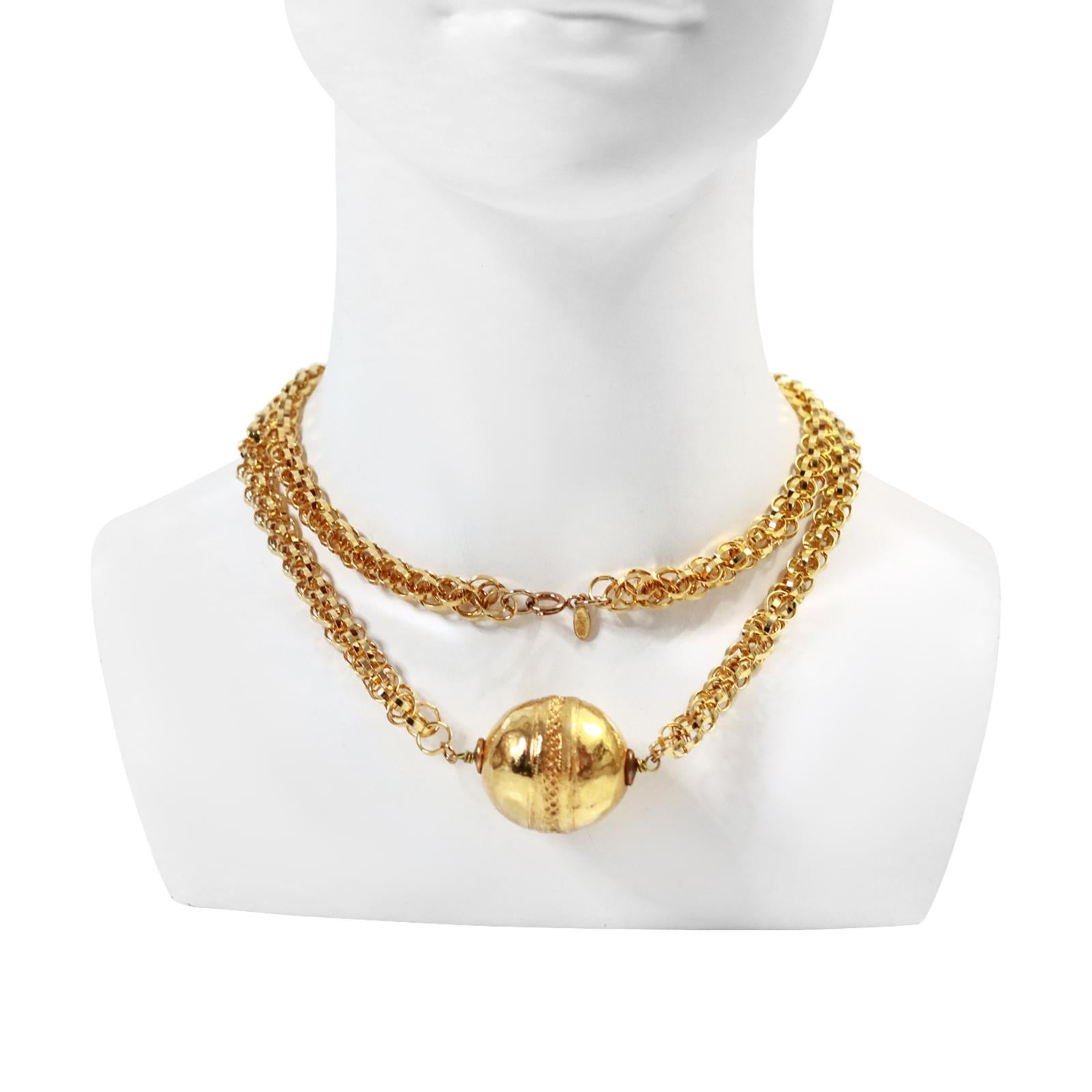 Modern Vintage Cadoro Gold Tone Long Necklace with Ball Circa 1980s For Sale