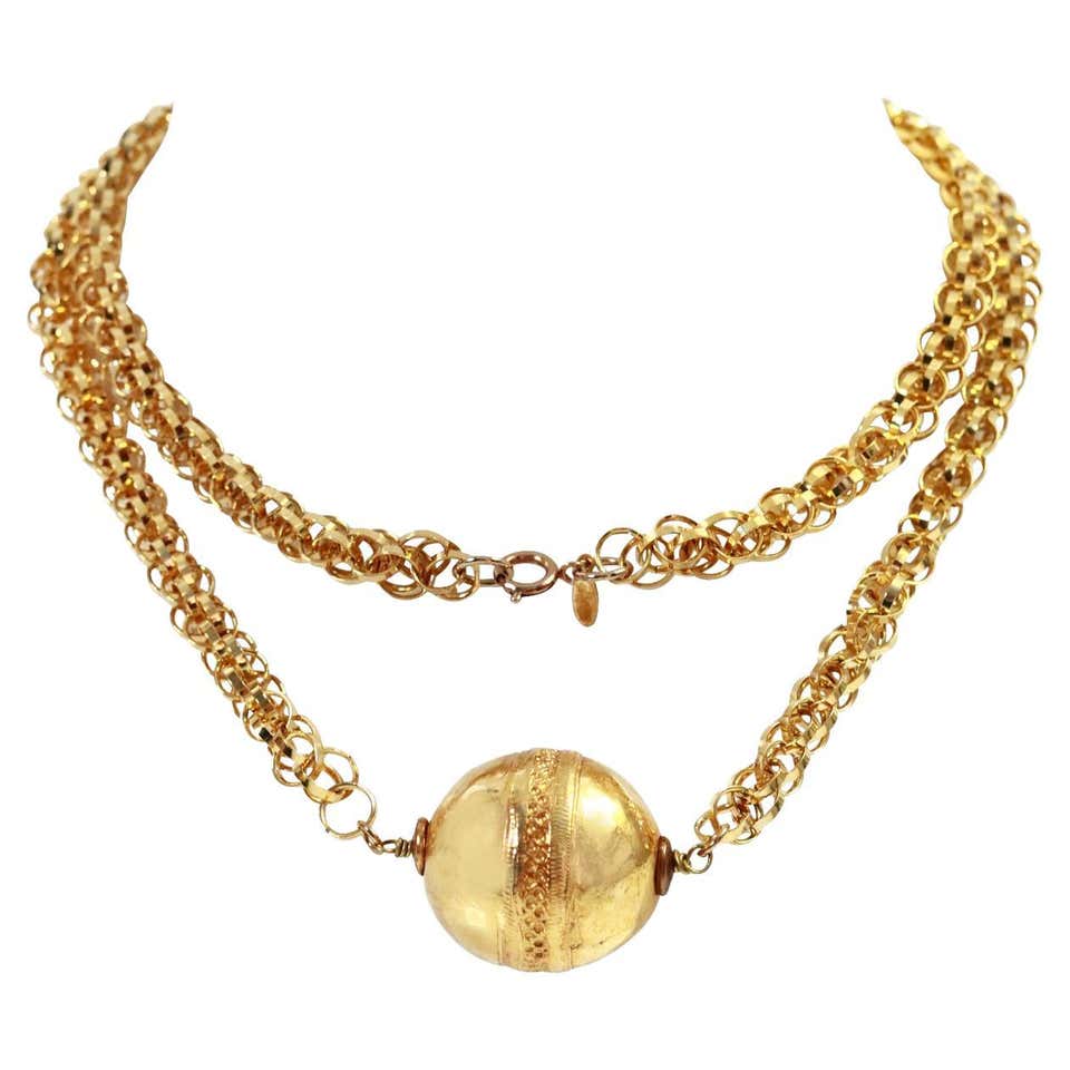 Old Chain Models Vintage Gold Tone Long Link Chain with Dangling Opening Fob Circa 1980 ...