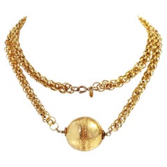 Vintage Cadoro Gold Tone Long Necklace with Ball Circa 1980s