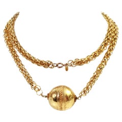 Vintage Cadoro Gold Tone Long Necklace with Ball Circa 1980s