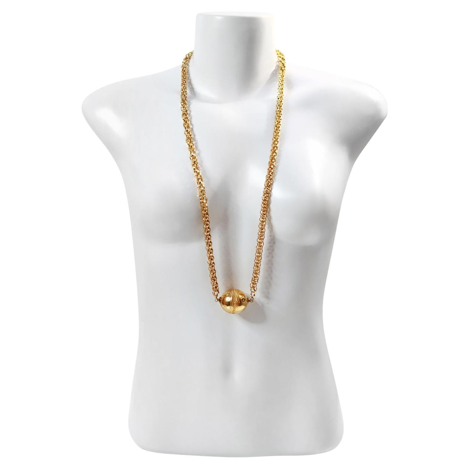 Collar largo vintage Cadoro en tono dorado con bola Circa años 80