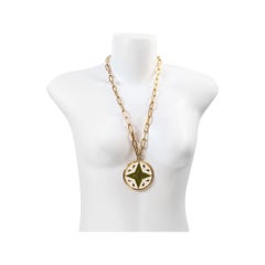 Vintage Cadoro Gold Tone Long Necklace with Enamel Disc 1980s