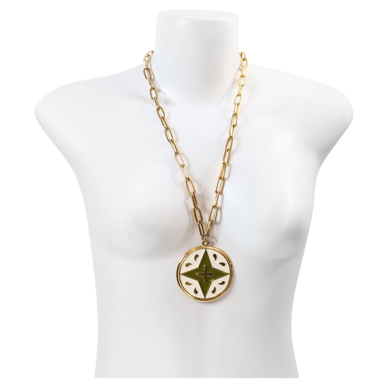 Collar largo vintage Cadoro tono oro con disco esmaltado años 80