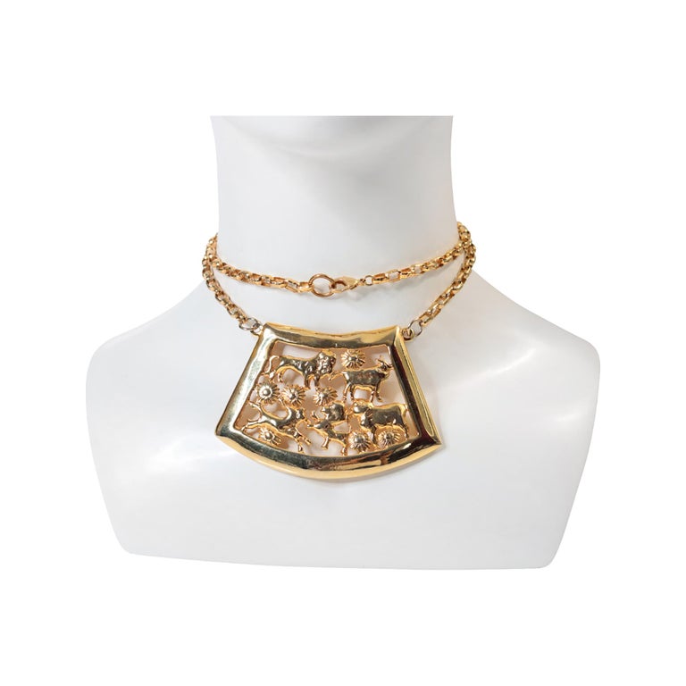 Vintage Cadoro Gold Tone Medallion Choker Necklace, Circa 1980s 