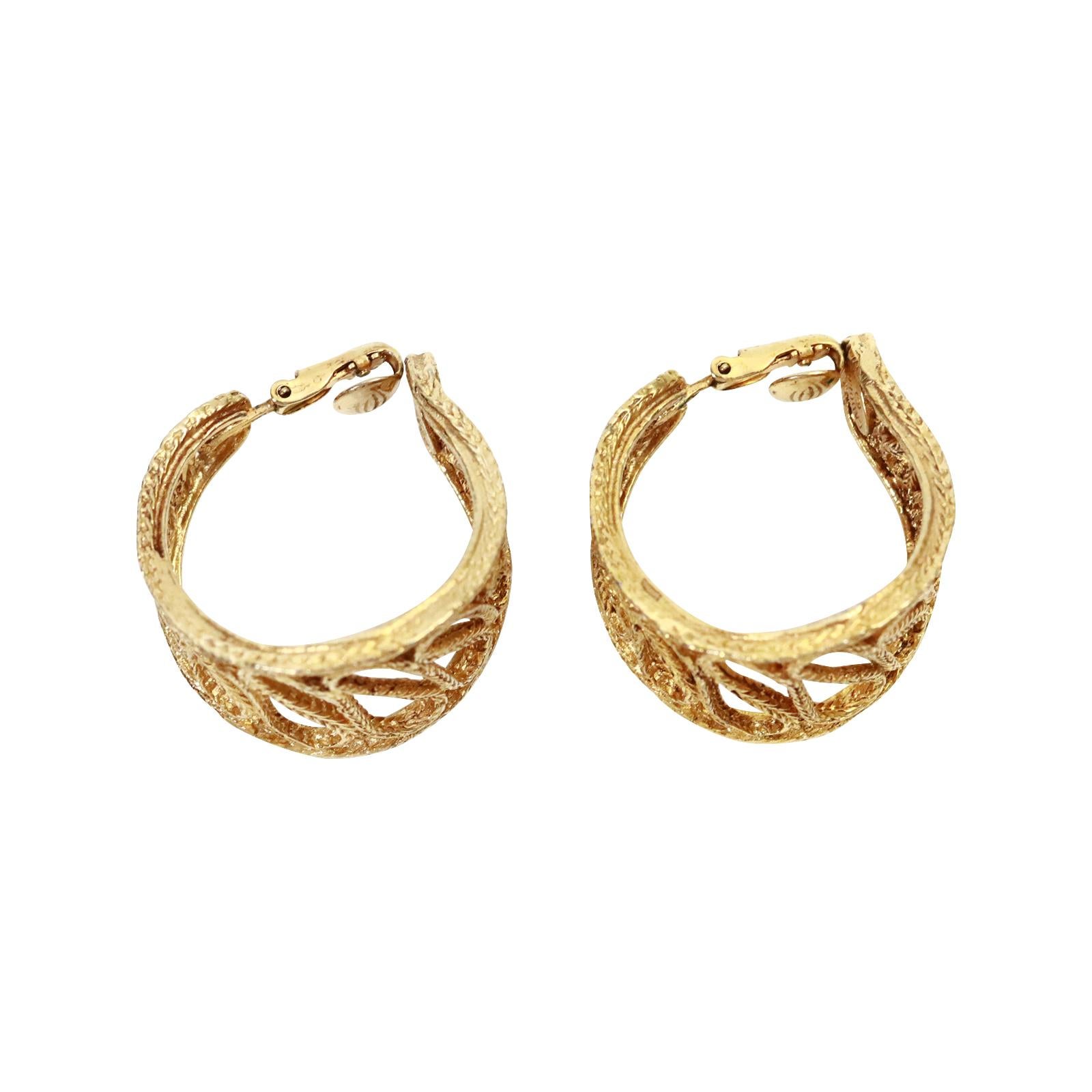 Modern Vintage Cadoro Gold Tone Swirl  Wide Hoop Earrings Circa 1980s For Sale