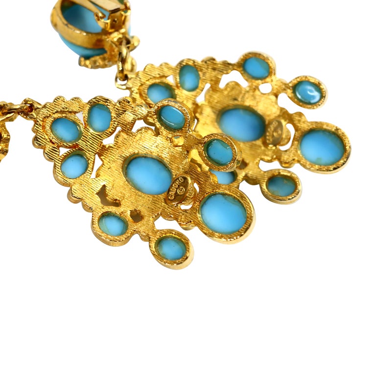 Vintage Cadoro Gold with Faux Turquoise Dangling Earrings, Circa 1980s For Sale 4
