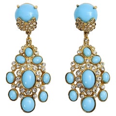 Vintage Cadoro Gold with Faux Turquoise Dangling Earrings Circa 1980s