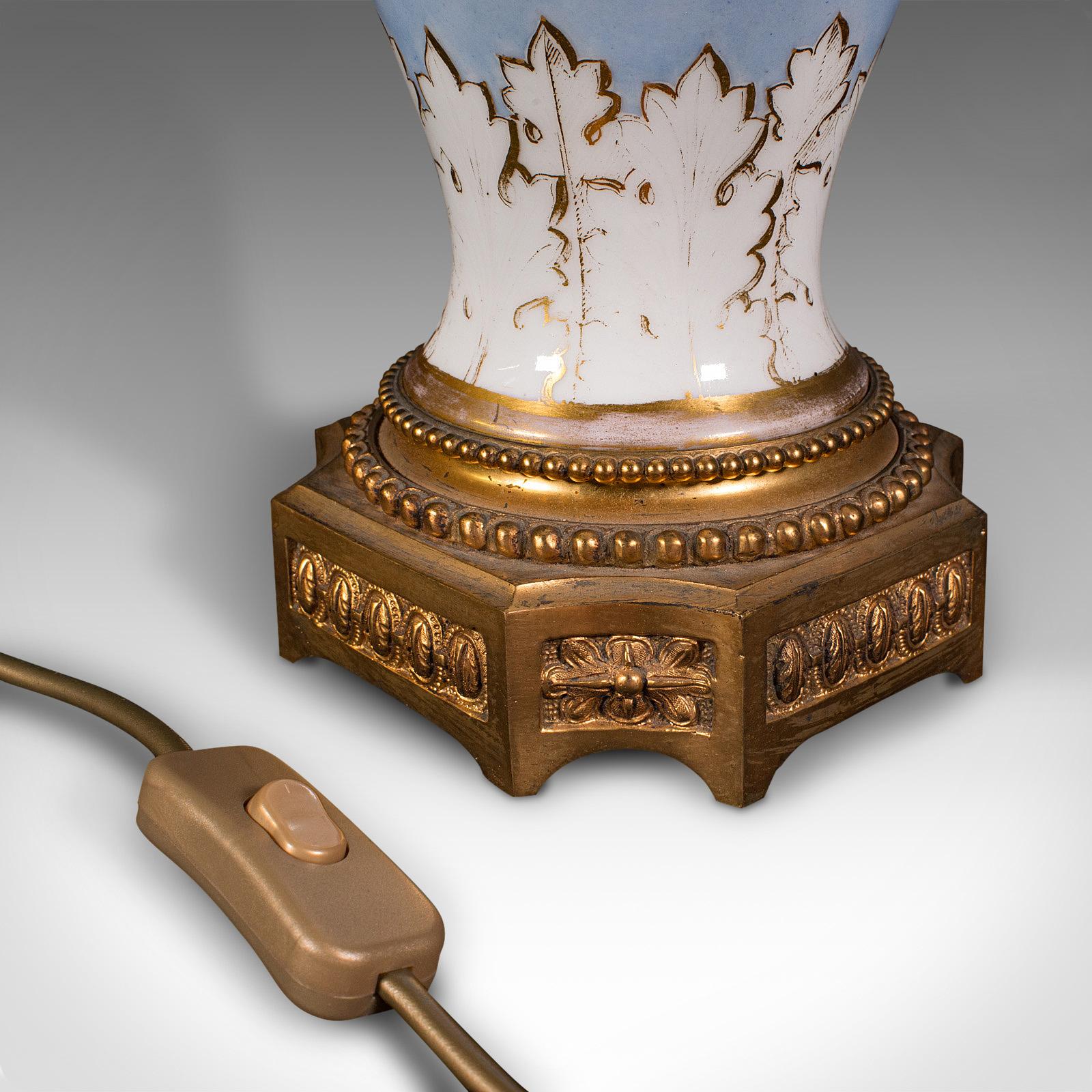 Vintage Cafe Lamp, French, Ceramic, Gilt Metal, Decorative Table Light, C.1930 For Sale 5