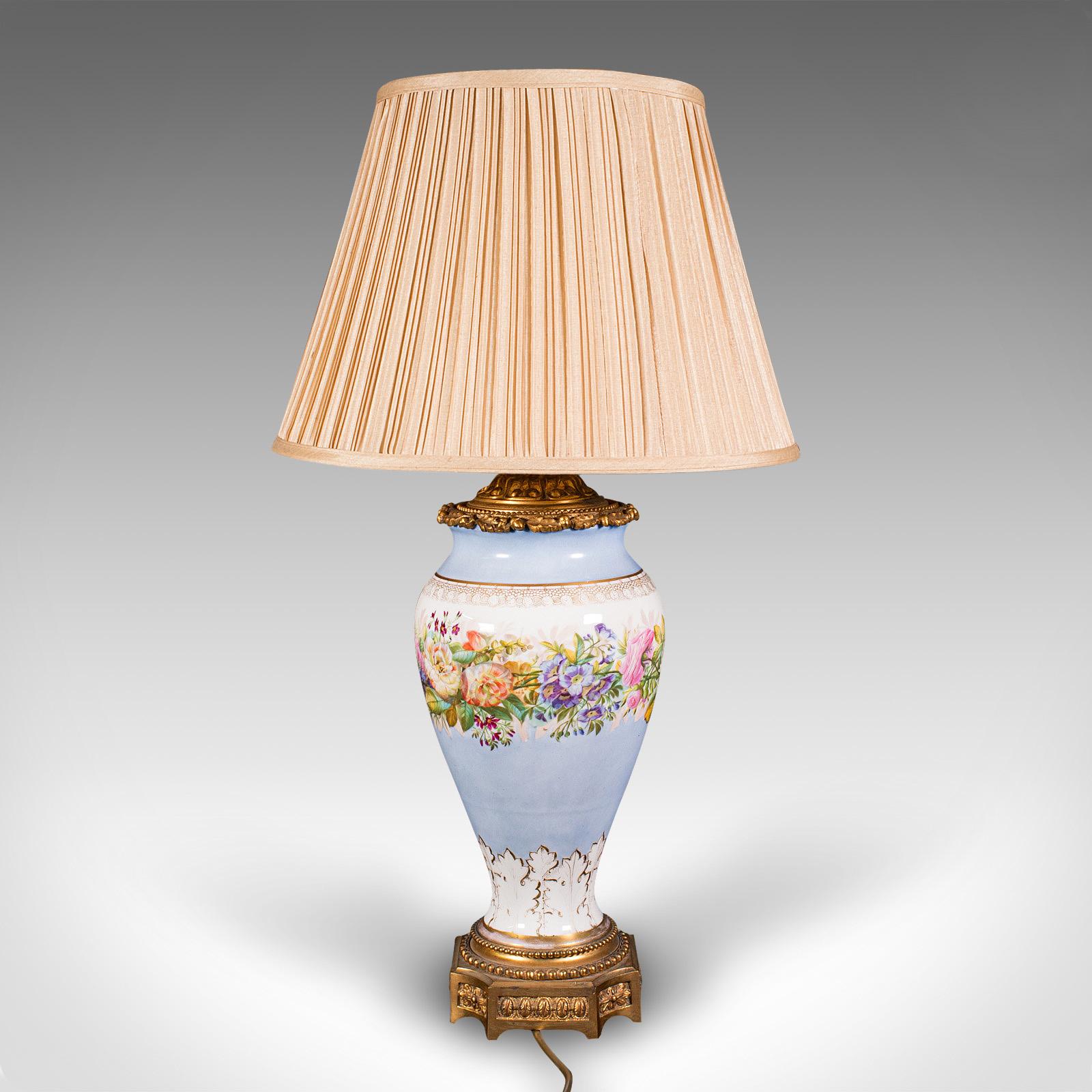 20th Century Vintage Cafe Lamp, French, Ceramic, Gilt Metal, Decorative Table Light, C.1930 For Sale