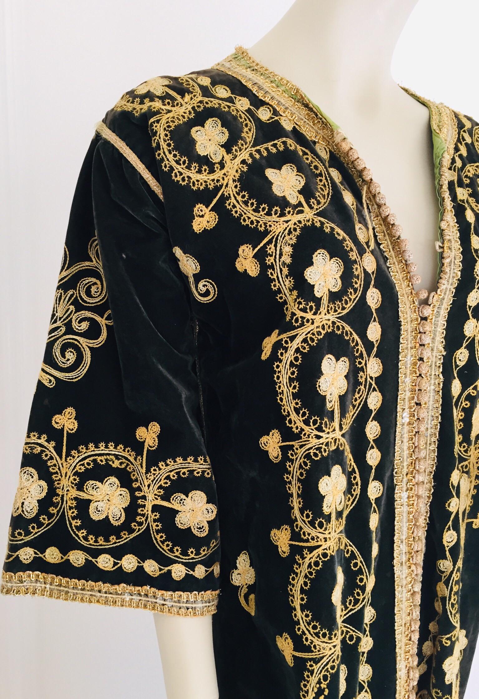 Mid-20th Century Vintage Caftan, Black Velvet and Gold Embroidered, 1960s