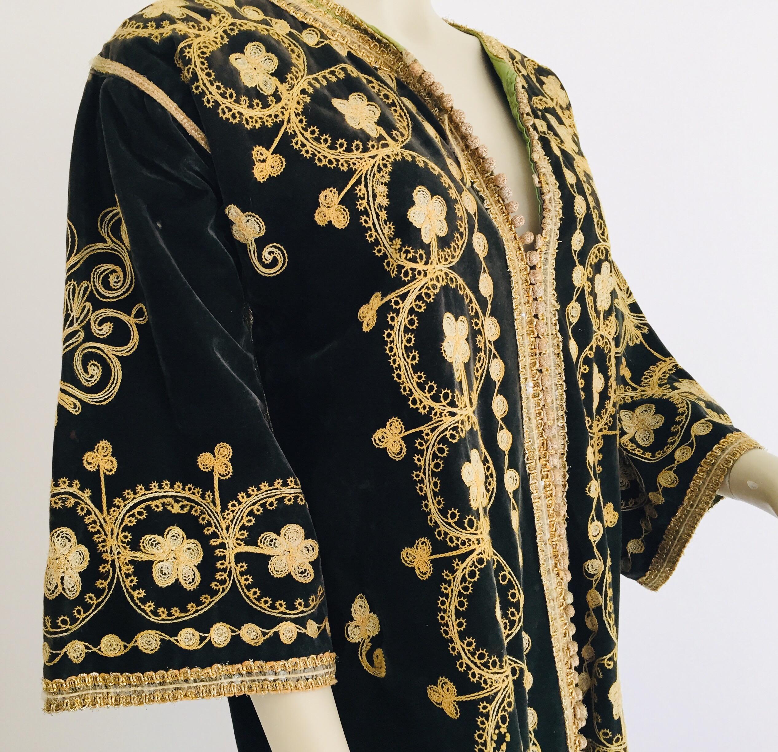 Vintage Caftan, Black Velvet and Gold Embroidered, 1960s 1
