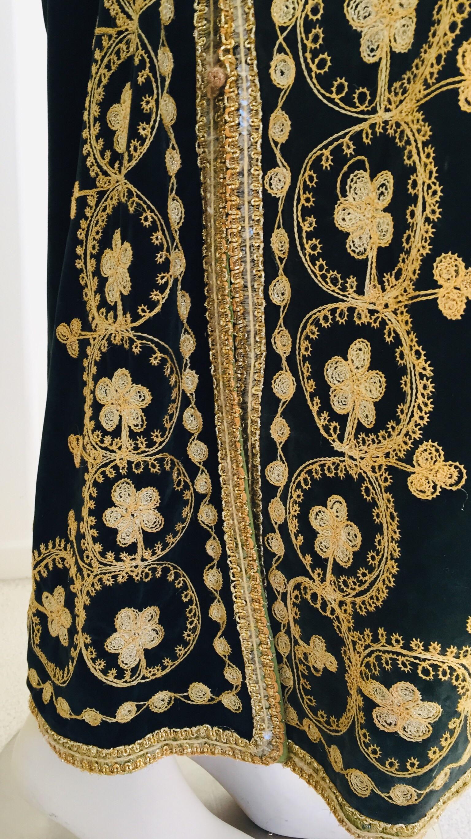 Vintage Caftan, Black Velvet and Gold Embroidered, 1960s 2