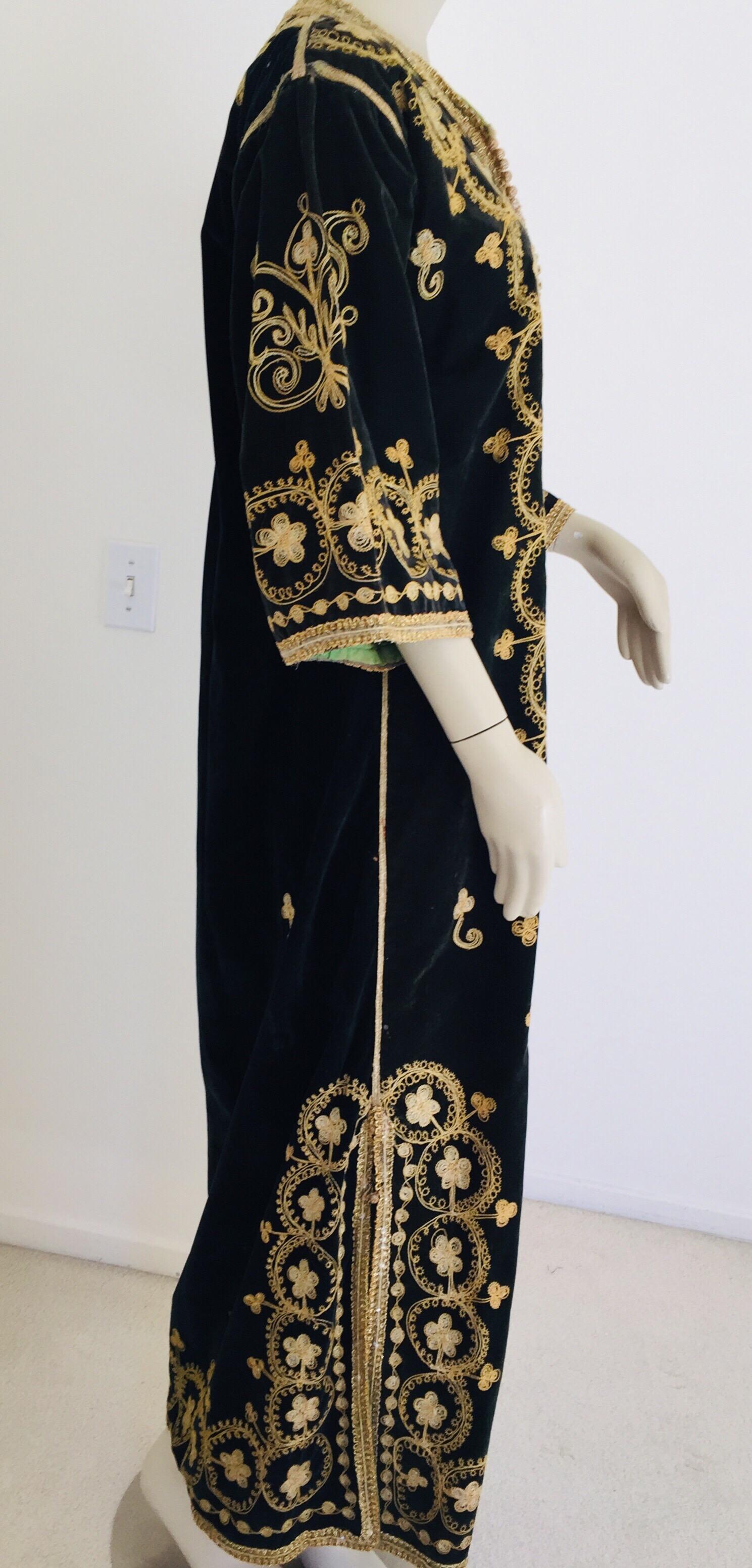 Vintage Caftan, Black Velvet and Gold Embroidered, 1960s 3