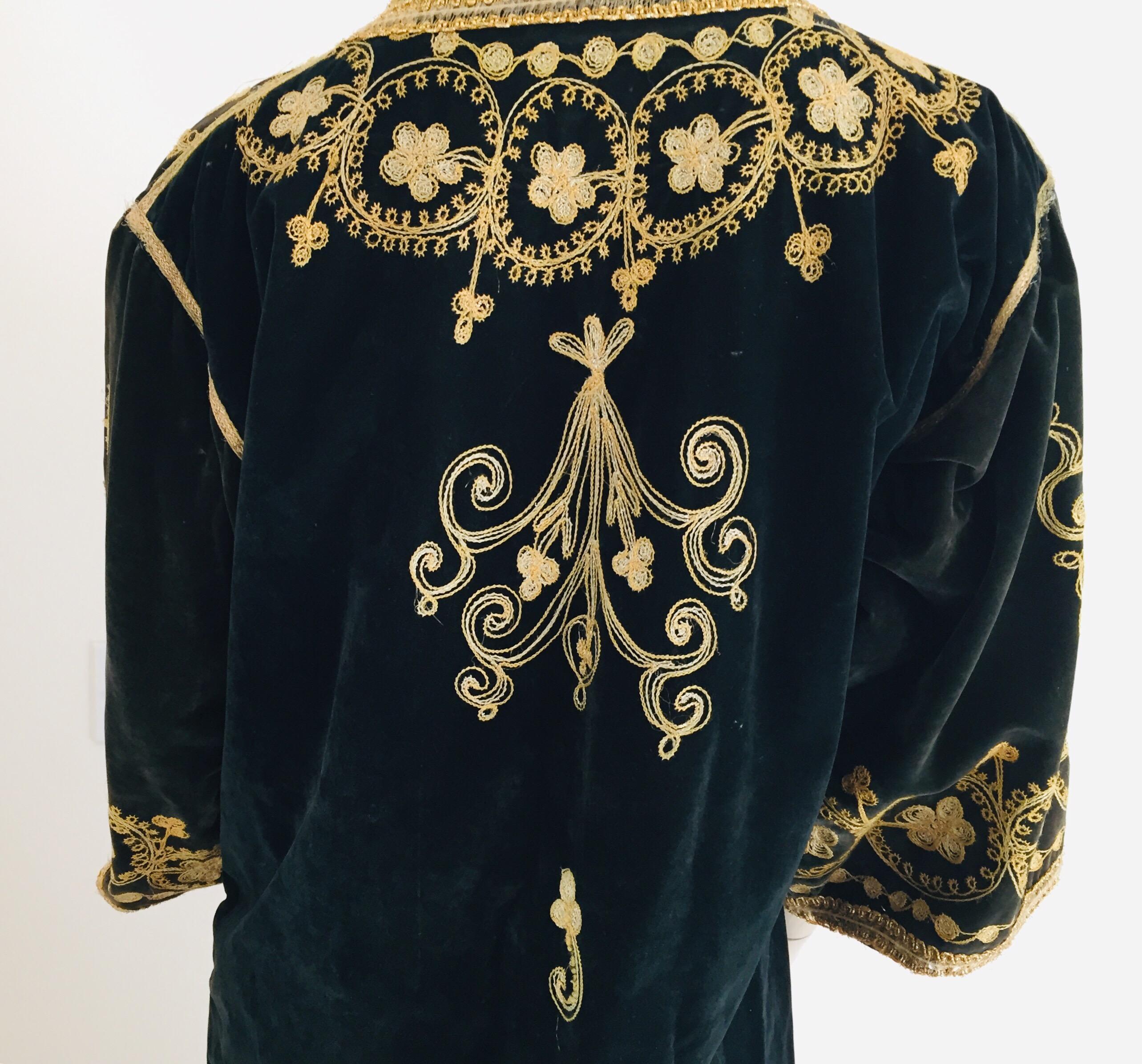 Vintage Caftan, Black Velvet and Gold Embroidered, 1960s 5