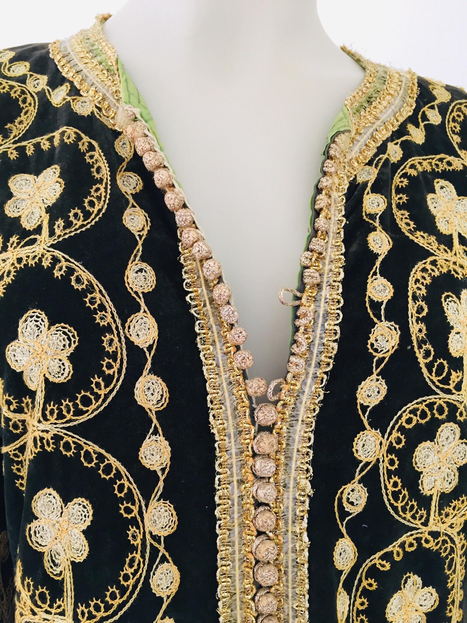 Vintage Caftan, Black Velvet and Gold Embroidered, 1960s 9