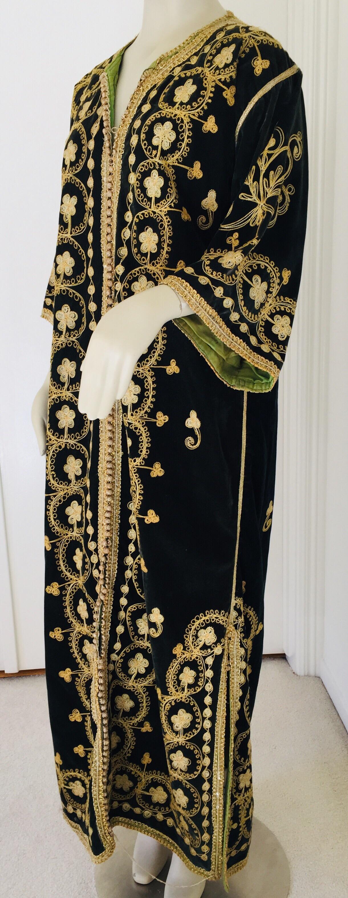 Moorish Vintage Caftan, Black Velvet and Gold Embroidered, 1960s