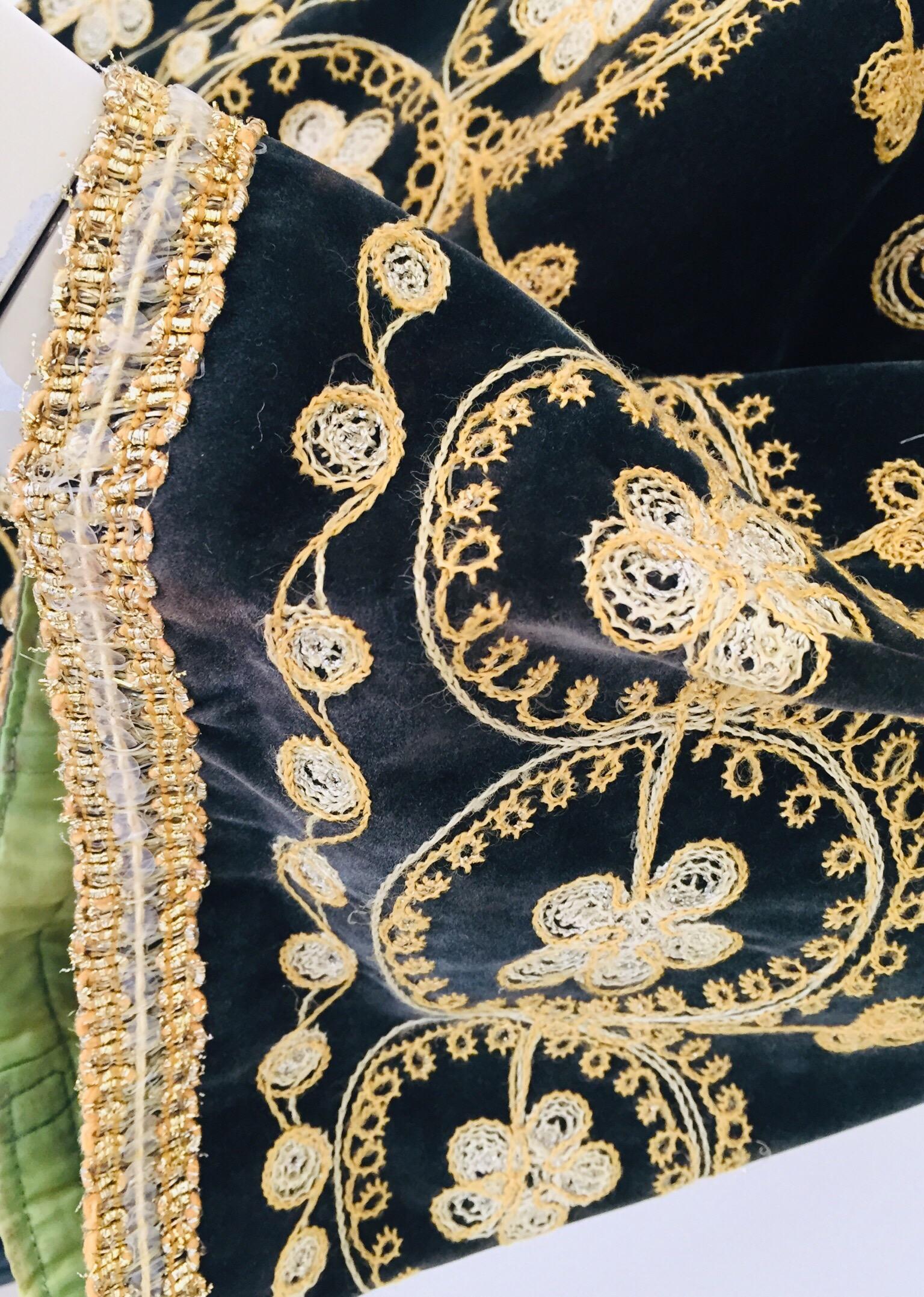 Moroccan Vintage Caftan, Black Velvet and Gold Embroidered, 1960s